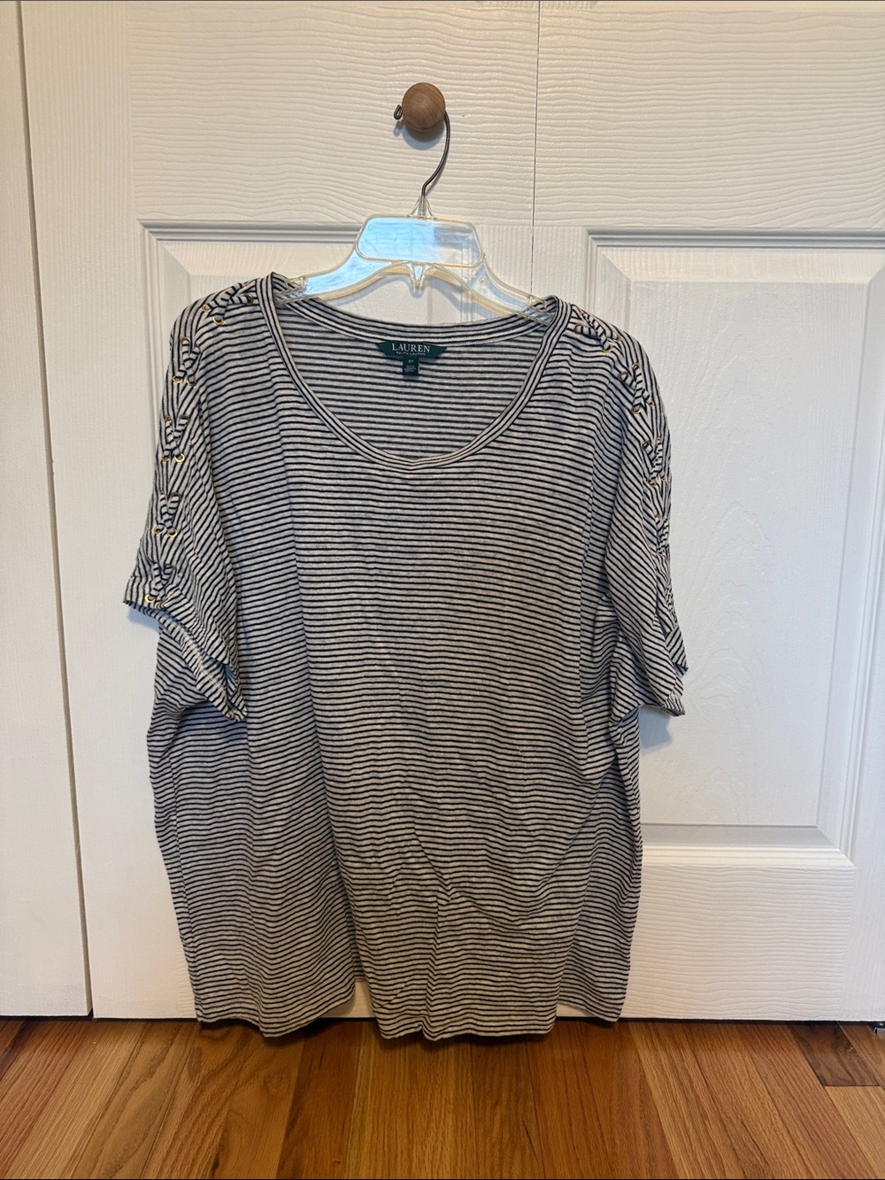 Lauren Ralph Lauren Black & White Striped Short Sleeve Top